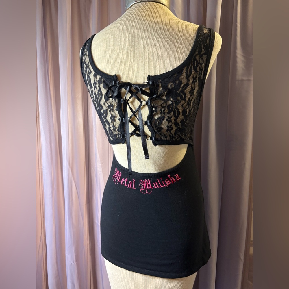 Metal Mulisha Y2K Lace Corset-Back Tank Tunic — M — “Gittin’ Dirty Since 99” Era